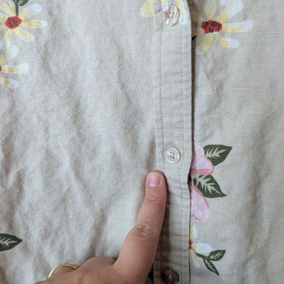 Feild Gear Woman 3XL Linen Cotton Cream Floral Print Button Down Shirt Top - Picture 7 of 9